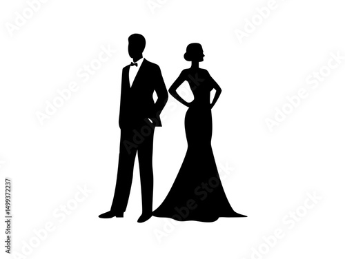 Wallpaper Mural Elegant Couple in Formal Wear Silhouettes Torontodigital.ca