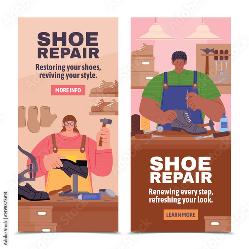 Flat Shoemaker Vertical Banners Set
