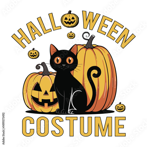 Halloween Costume Black Cat And Pumpkins Design