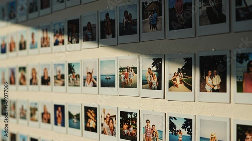 Wall decorated with instant photos capturing summer memories