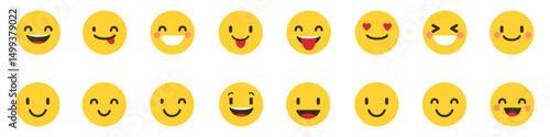 Set of emoji reactions for social media. Emoji reactions. Funny emoticons faces with facial expressions. Vector illustration eps 10