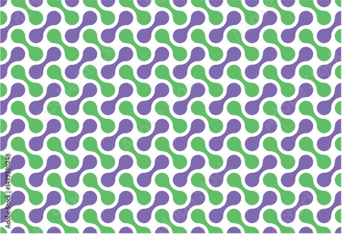 seamless meta ball pattern in green and purple. Connected circle shapes. Abstract Geometric Pattern Design