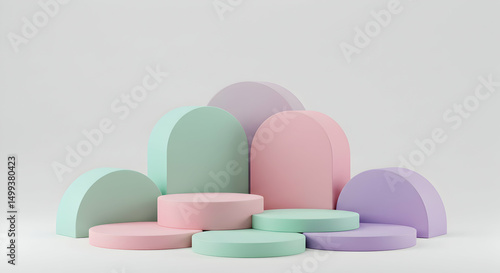 Colorful pastel 3D shapes arranged artistically