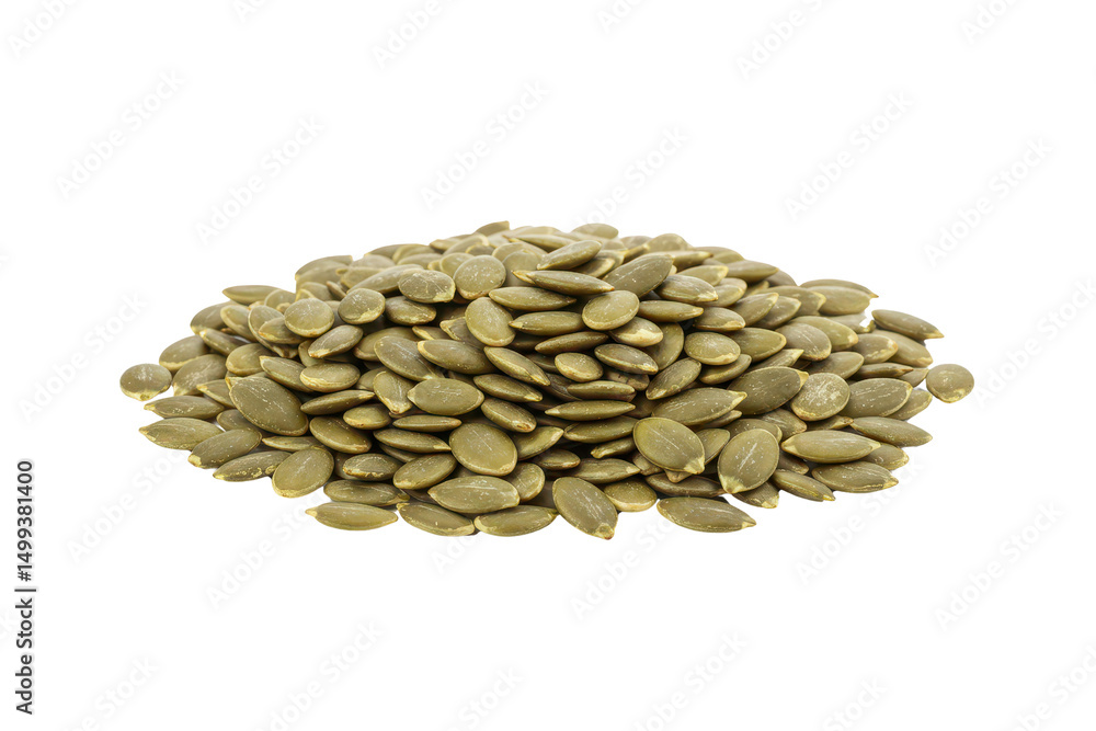 Shelled green pumpkin seeds, pile of nuts isolated background. Shelled green pumpkin seeds, pile of nuts isolated background.