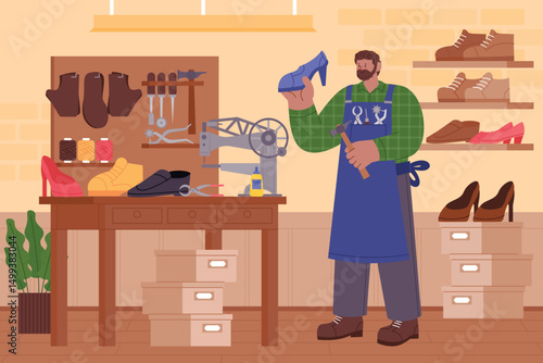 Flat Man Shoemaker Working Composition
