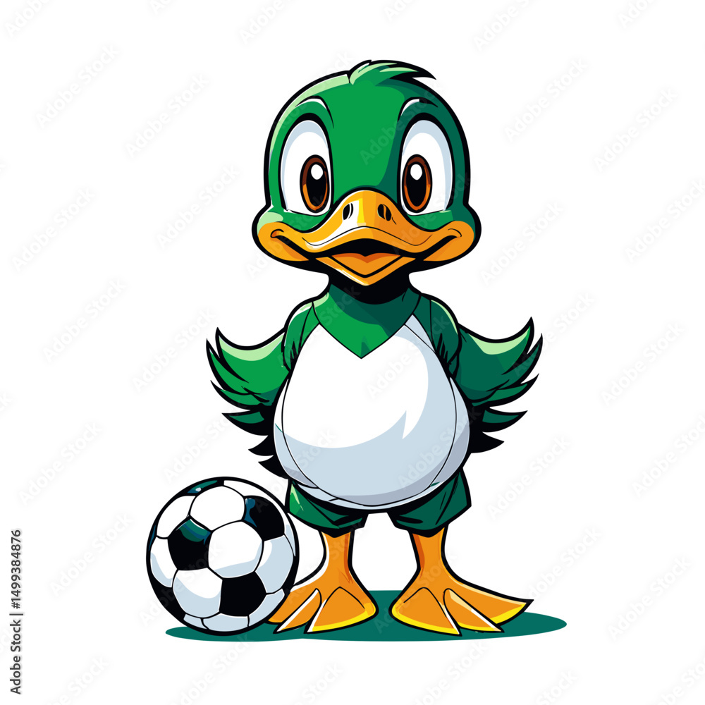 Obraz premium Cartoon Duck Playing Football
