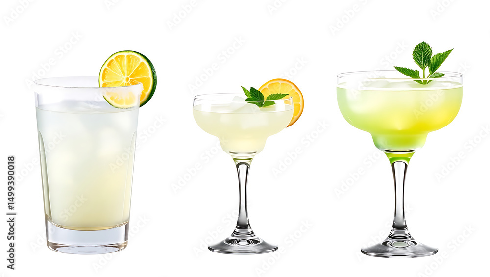 cocktail with lemon and lime with white background cocktail with lemon and lime with white background