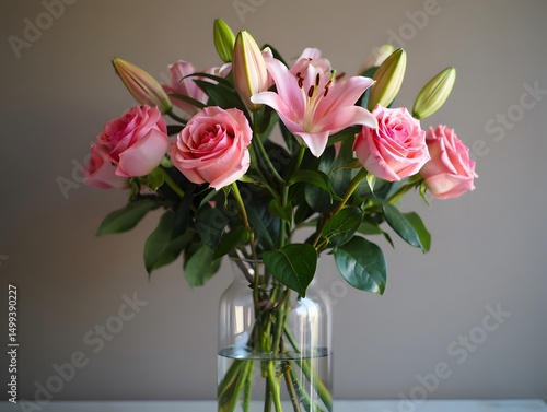 Wallpaper Mural Pink tulips in a glass vase, a beautiful spring bouquet of blossom flowers Torontodigital.ca