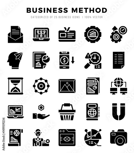 Vector icons set of Business Method. Glyph style Icons.