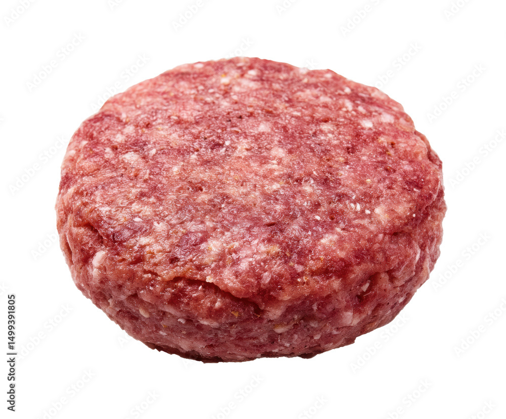 Fresh ground beef patty suitable for grilling and cooking on a transparent background, cut out Fresh ground beef patty suitable for grilling and cooking on a transparent background, cut out