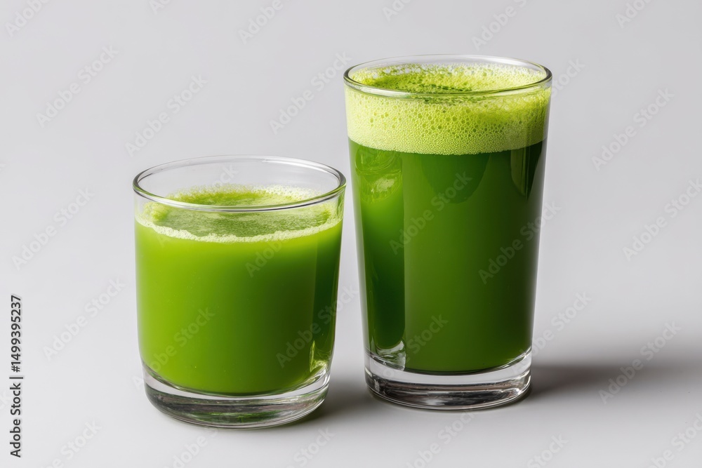 Two glasses of fresh green vegetable juice Two glasses of fresh green vegetable juice
