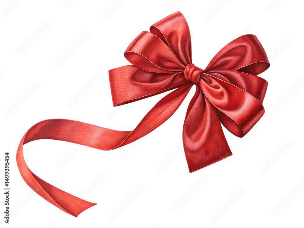 Fototapeta premium Elegant red satin ribbon bow with tail