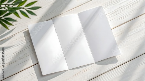 Blank Trifold Brochure Mockup on a Wooden Surface