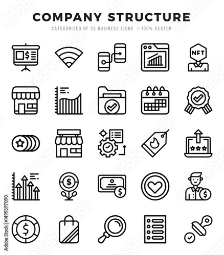 Company Structure Icons Pack. Lineal icons set. Lineal icon collection set.