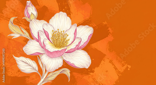 Flower, Blossom, Bloom, Elegant Blossom on Burnt Orange Background