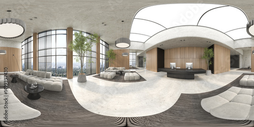 360 panorana of Modern style reception interior room 3D rendering