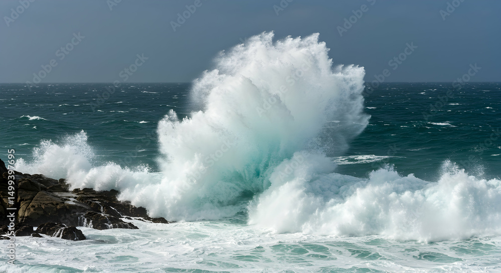 Fototapeta premium Ocean, Wave, Waves, Ocean Wave Crashing on Rocks