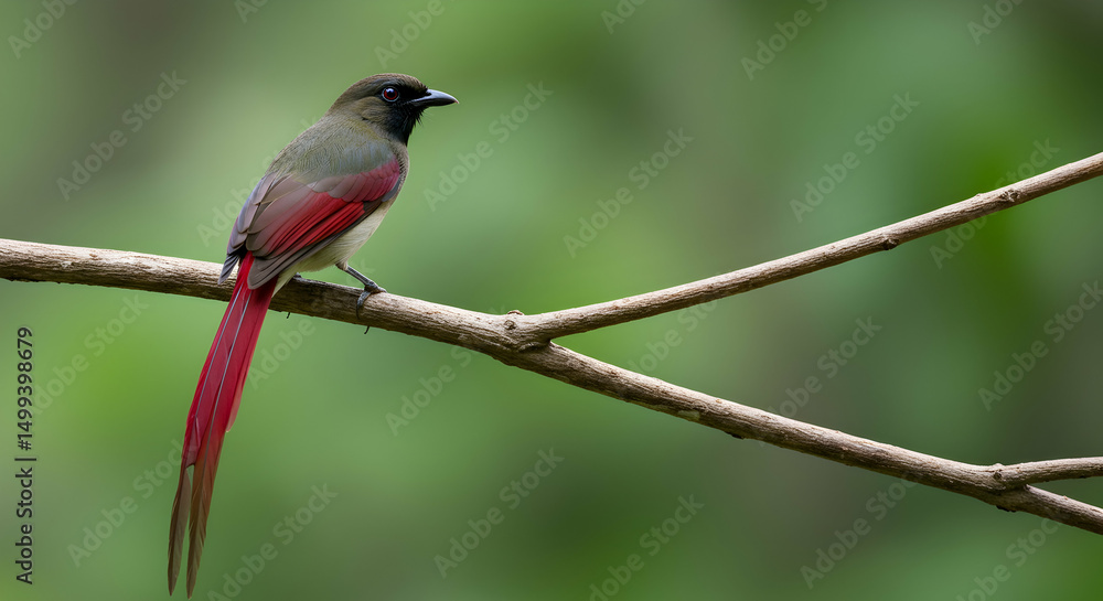 Fototapeta premium Crimson-tailed minla, Bird, Minla, Crimson-tailed Minla perched on a branch