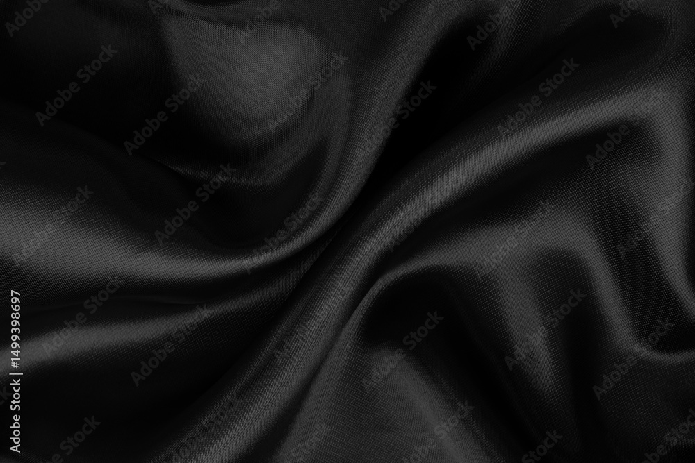 Fototapeta premium Black grey fabric texture background, detail of silk or linen pattern.