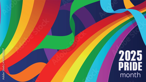 Pride design concept. LGBT Abstract background with Symbols and geometric forms in rainbow colors against blue background. Rainbow community poster for LGBT History Month.