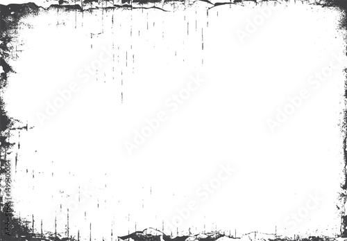 Distressed overlay with grunge border effects. Abstract texture featuring dust and scratches. Old frame design for vintage vector backdrops.