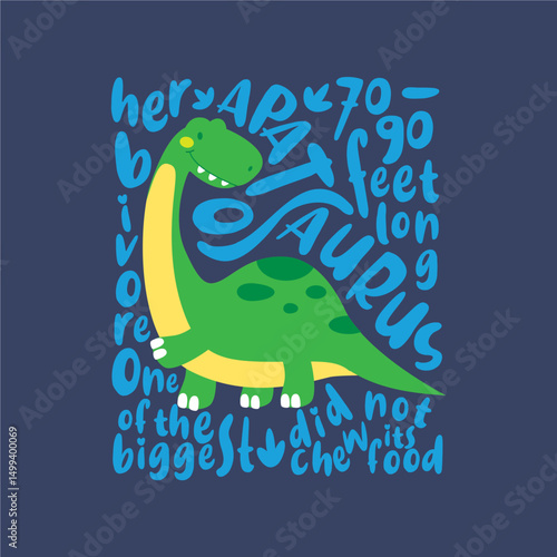 Apatosaurus with text background hand drawn illustration vector