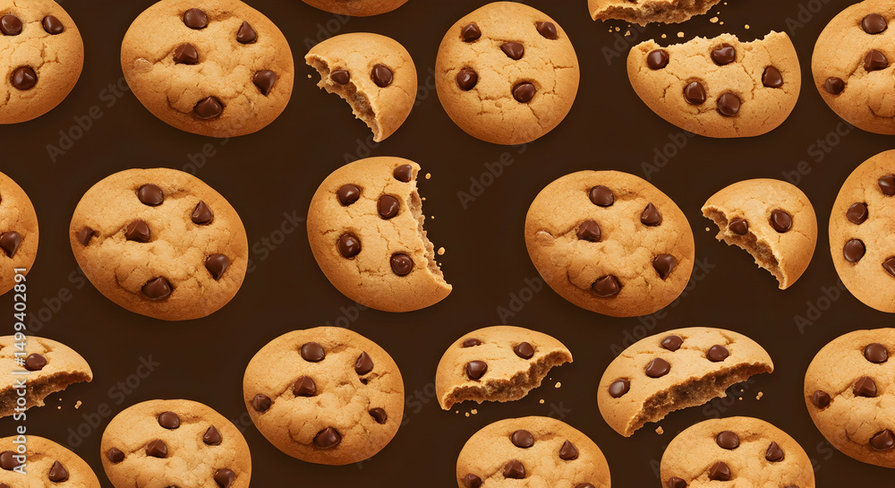 Obraz premium Chocolate chip cookies, Cookies, Chocolate, Delicious Chocolate Chip Cookies Pattern