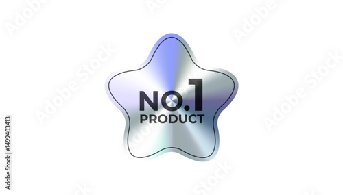 No.1 product best top label badge with chrome silver star. Perfect for premium branding, award tags, bestseller promotions, ecommerce, or product ranking visuals. Vector illustration.