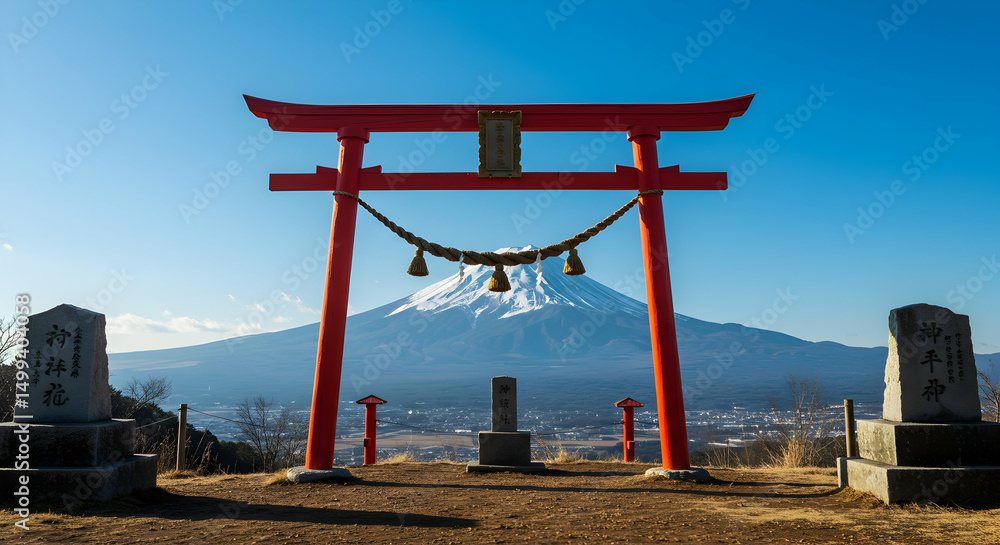Mount fuji, Fuji, Fujisan, Mount Fuji View Through a Red Torii Gate Mount fuji, Fuji, Fujisan, Mount Fuji View Through a Red Torii Gate