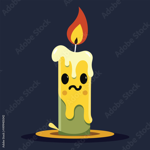 Cursed candle wax dripping taper with eerie face vector illustration