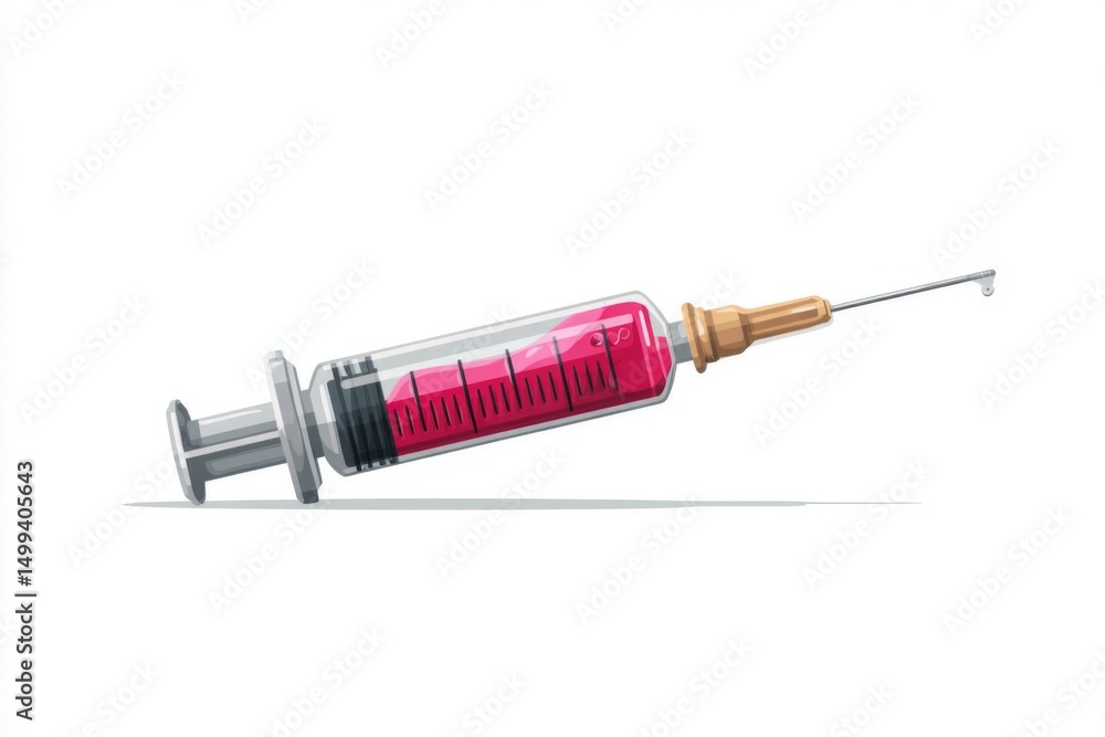 Fototapeta premium Pixel Art Syringe with Pink Liquid on White Background