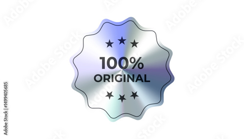 100 percent original badge label with chrome silver finish and stars. Perfect for authentic product branding, verified guarantees, trusted ecommerce visuals, and premium labels. Vector illustration.