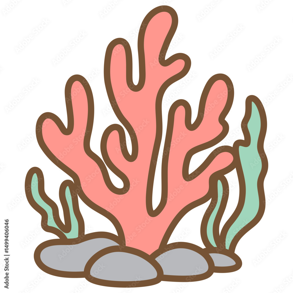Obraz premium cute kawaii Coral outline cartoon doodle illustration