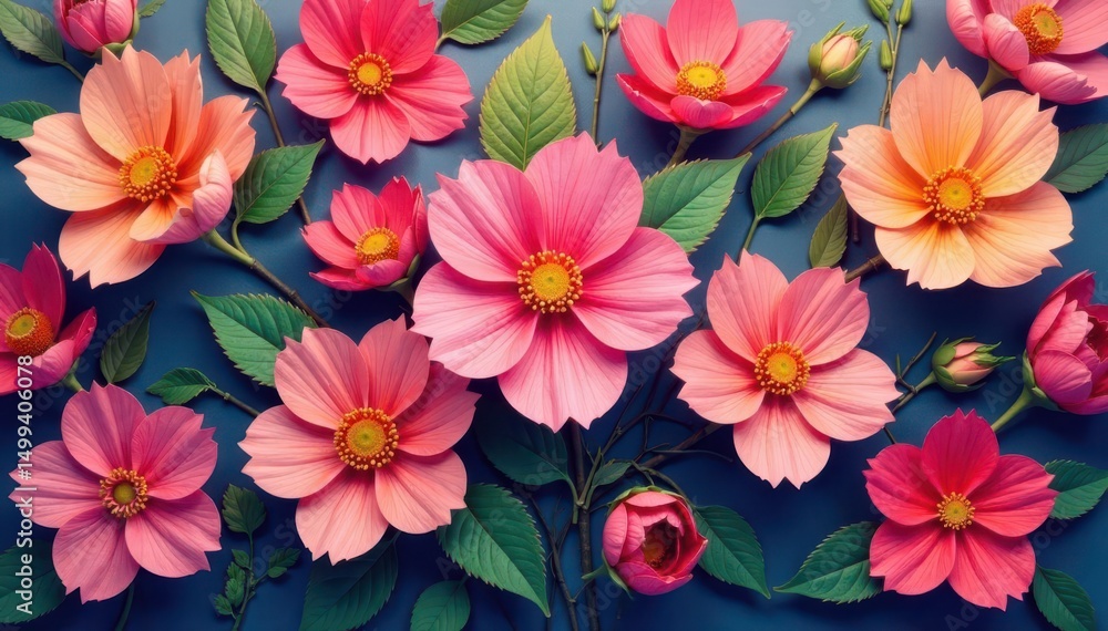 Continuous floral motif; overlapping blossoms create unity , elegant, pink, wallpaper Continuous floral motif; overlapping blossoms create unity , elegant, pink, wallpaper