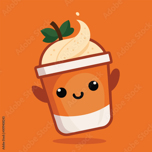 Pumpkin spice latte cup with a cute ghost floating vector illustration