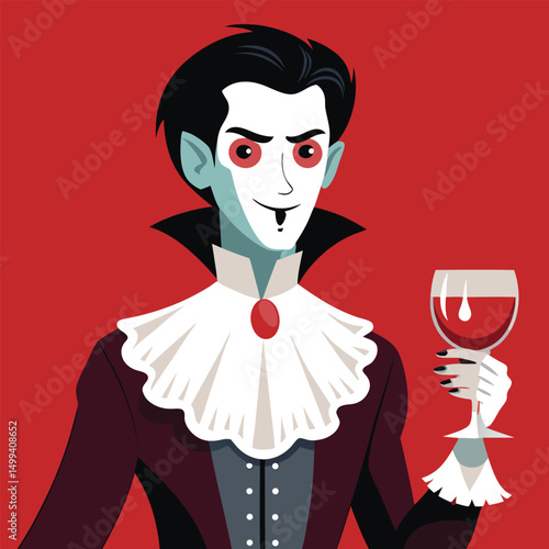 Vampire dandy Victorian vampire with rose and suit vector illustration
