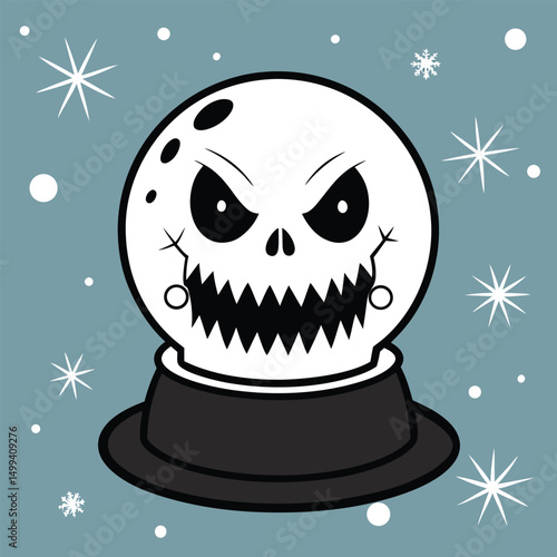 Skull in a snow globe grinning skull floating in frost vector illustration