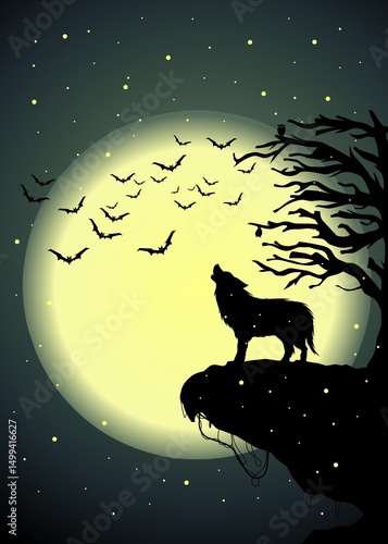wolf howling at the moon