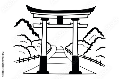 Set of Silhouette of a Japanese Torii Gate.
日本の鳥居のシルエットのセット。