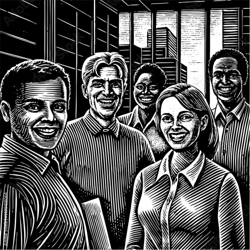 Vintage engraving of diverse business people