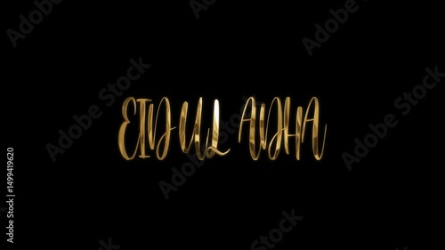 EID UL ADHA 4K VIDEO gold script text on black background,