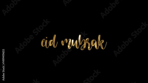 EID MUBARAK 4K VIDEO gold script text on black background,