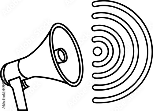 megaphone amplifying communication, sound waves icon announcement, alert, broadcast, signal concept