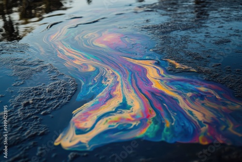 Colorful oil spill on asphalt
