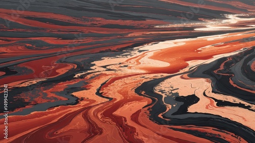 Dynamic Abstract Flowing Patterns with Deep Warm Tones and Bold Dark Contrasts