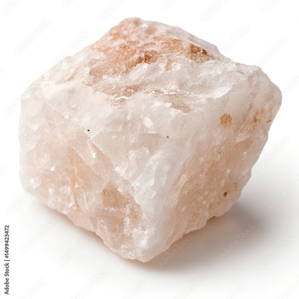 Natural Rock Salt Chunk on White Background, 8K Crystal Detail Natural Rock Salt Chunk on White Background, 8K Crystal Detail