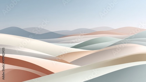 Minimalist Abstract Landscape with Curving Hills and Soft Pastel Colors