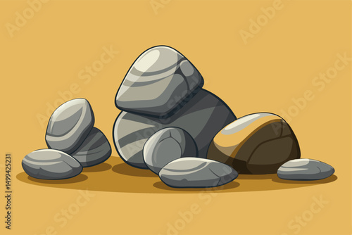 Set of Stones. Image of Various Isolated Stones or Minerals. Vector Design.