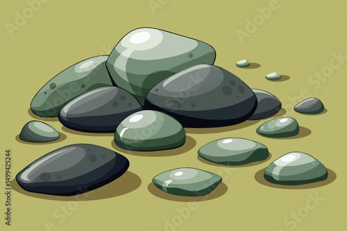 Set of Stones. Image of Various Isolated Stones or Minerals. Vector Design.