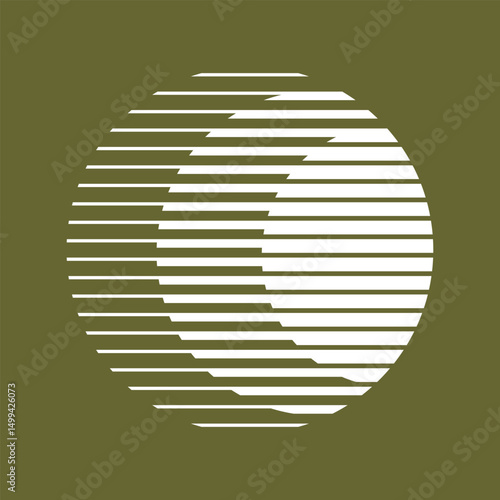 Horizontal lines halftone style circle. Round retro shape made of parallel lines of various width. One color sun vintage logo